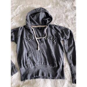 US Apparel‎ Florida Hoodie Gray V-Neck Pullover Sweatshirt Juniors Large Cotton